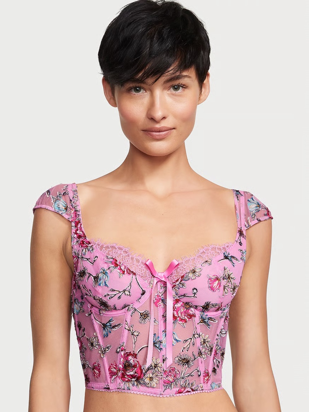 Victoria's Secret Dream Angels Floral Embroidery Corset Bustier Crop Top Tank